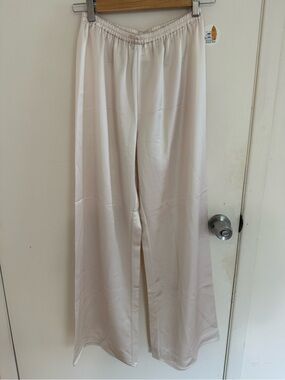 New Champagne-colored satin wide leg pants with elastic waistband